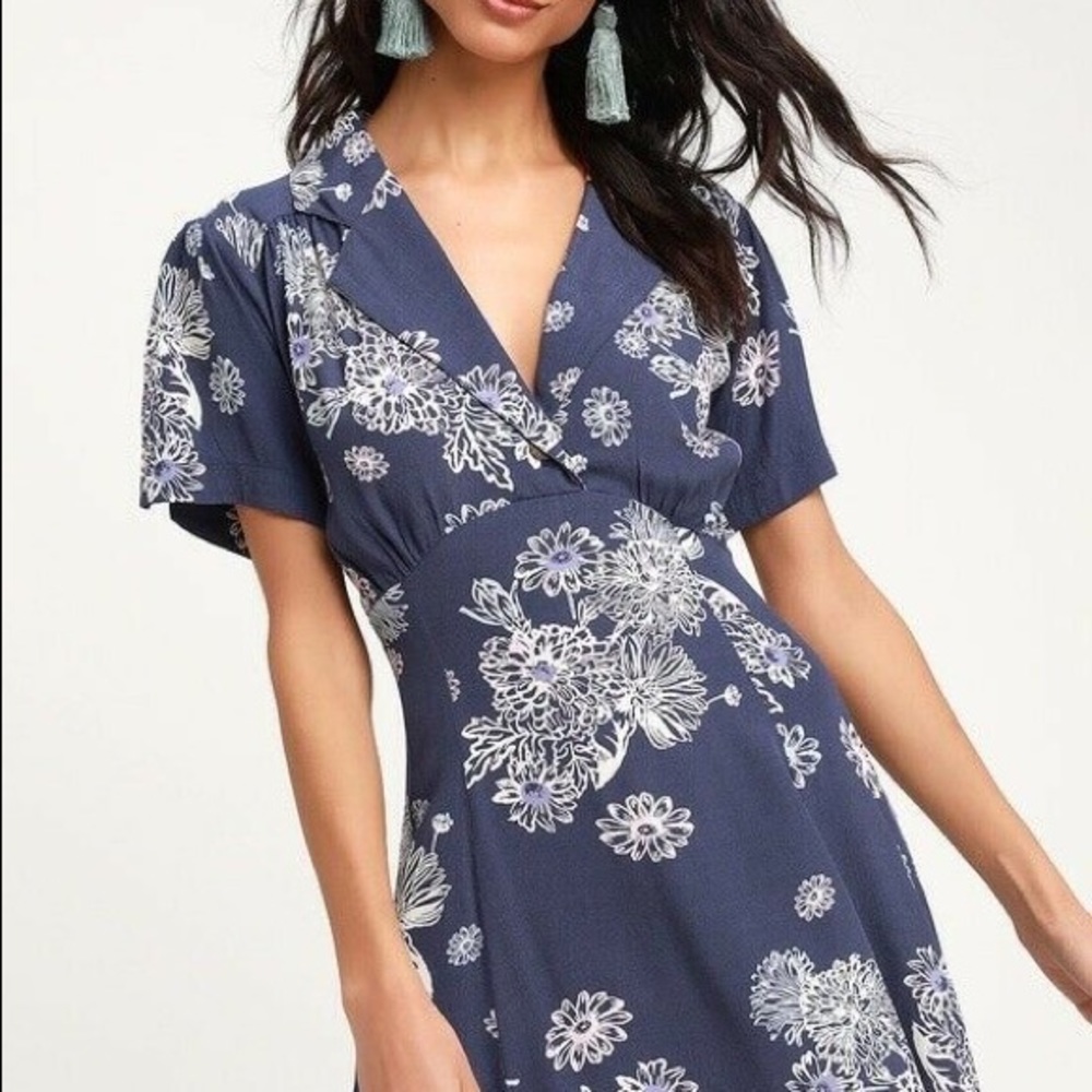 Free People Blue and White Floral Hawaii Dress